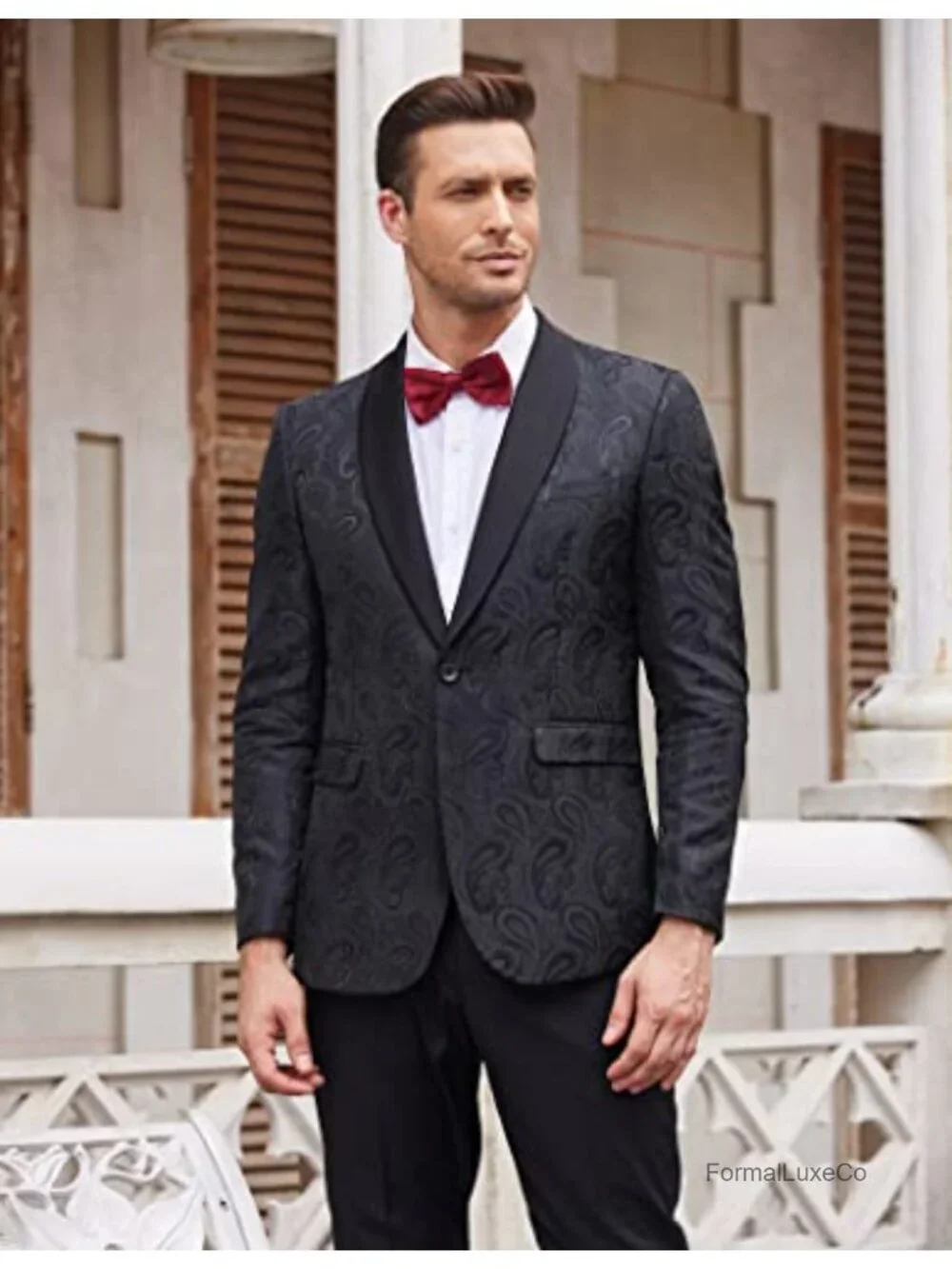 Mens Floral Tuxedo Jacket Paisley Shawl Lapel Suit Blazer for Prom Wedding